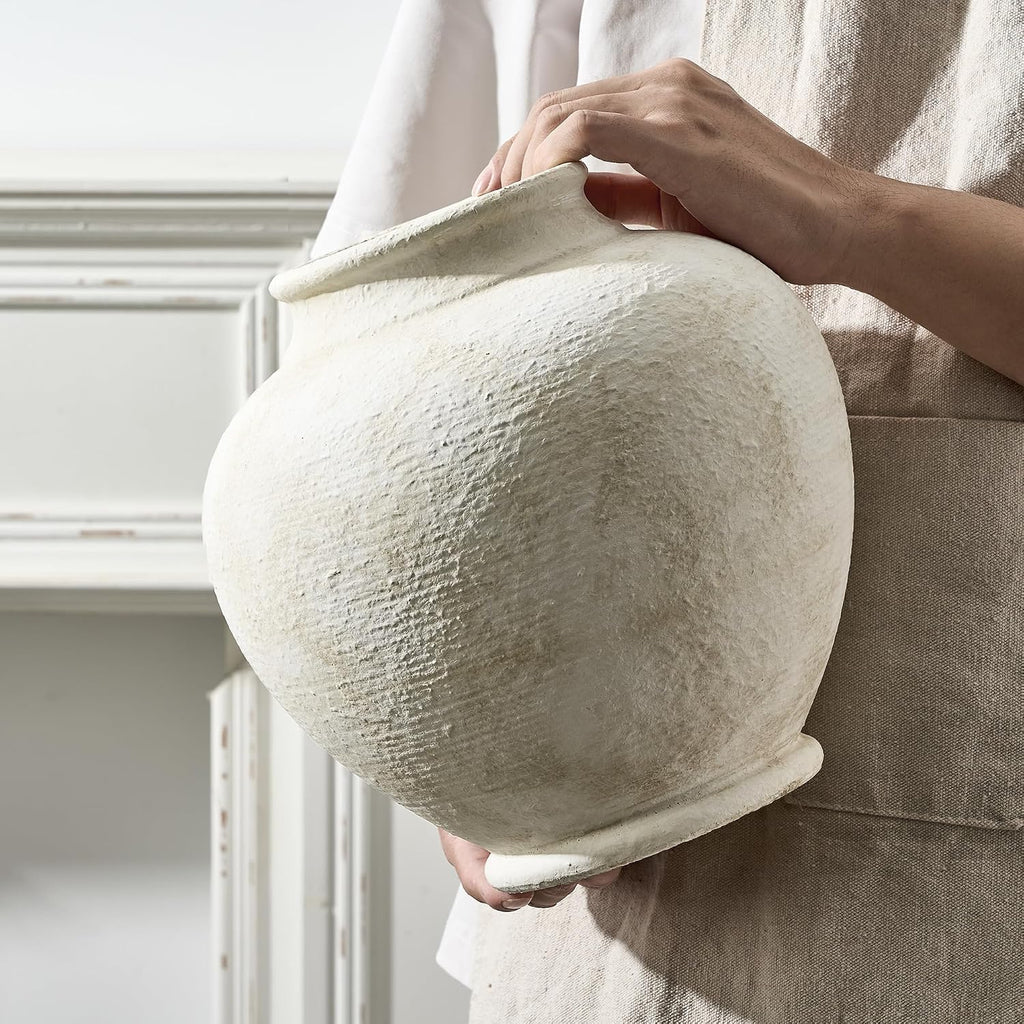 Ceramic Large Flower Vase, Rustic Farmhouse Vase Decorative Big Round Vases Floral Pottery Vases for Home Decor Table Living Room Entryway Mantel Bedroom Bathroom Kitchen - 9.6" W