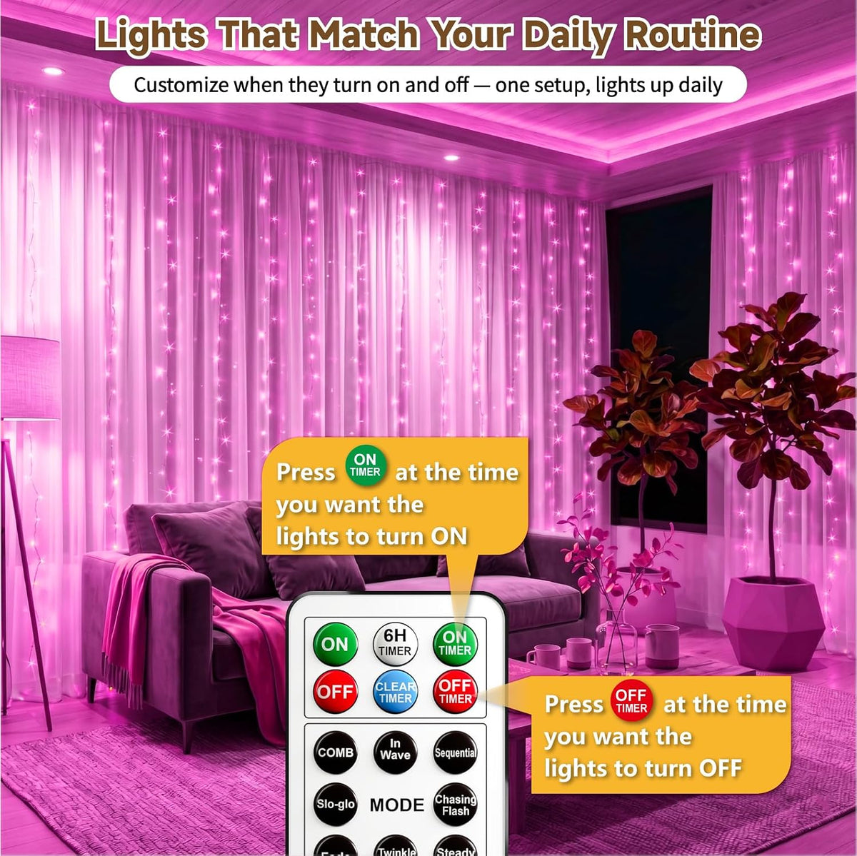 HXWEIYE 300LED Untangled Curtain Lights, 9.8x9.8Ft USB, Remote