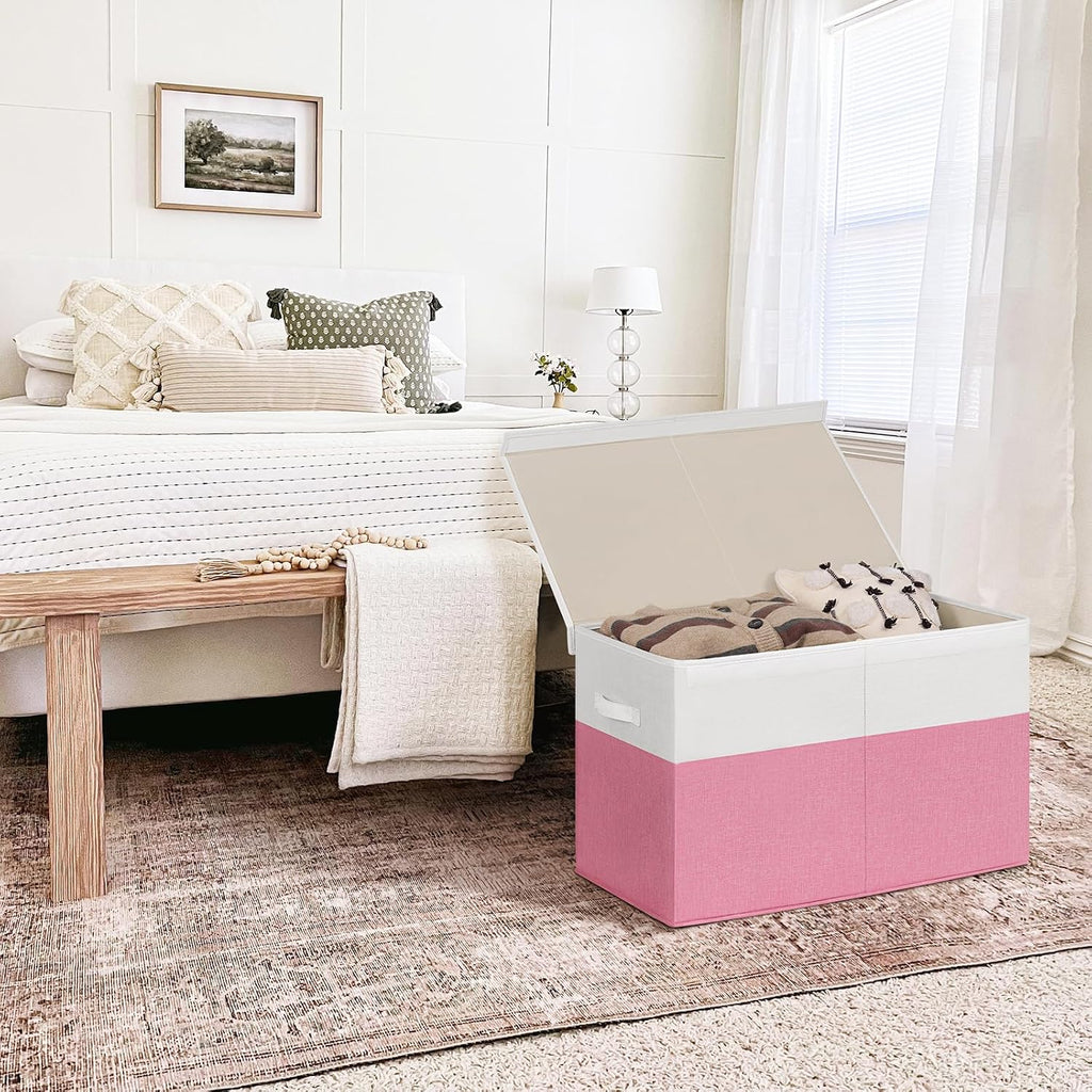 INDRESSME 85L Large Collapsible Toy Storage Box, Pink & White