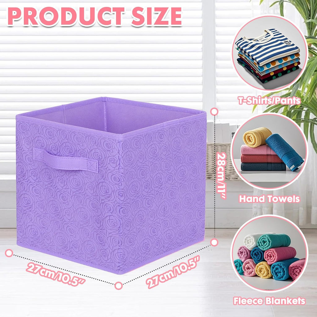 ShellKingdom Storage Bins, Foldable Fabric Storage Cubes with 3D Embossed Rose Pattern, Cloth Organizer Drawer For Closet And Toys, 10.5 X 10.5 X 11 inch, 2 Pack (Lavender)