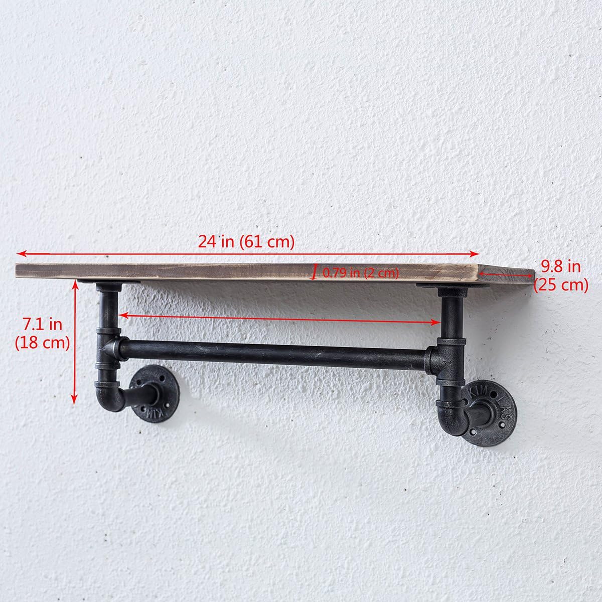 MBQQ 1 Tier Shelving Bathroom Pipe Shelves with Towel Bar Over Toilet, 24 inch Pine Wood Floating Shelves for Wall Mounted Bedroom,Kitchen, Farmhouse, Living Room