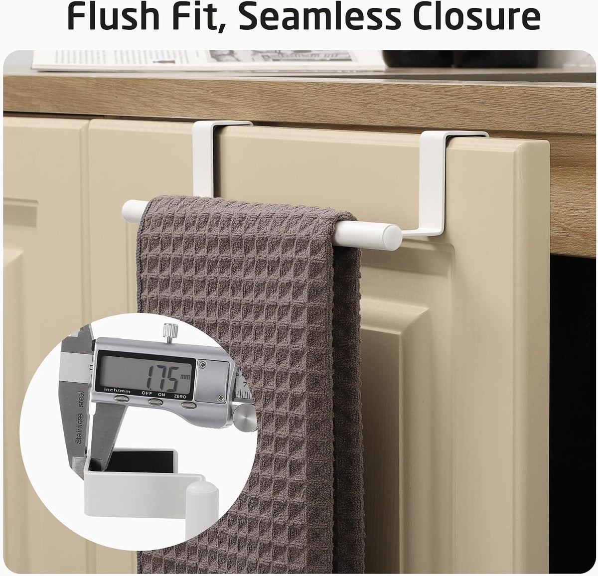 KES Over Cabinet Door Towel Bar Fit 1" Thick, Kitchen Towel Holder, White