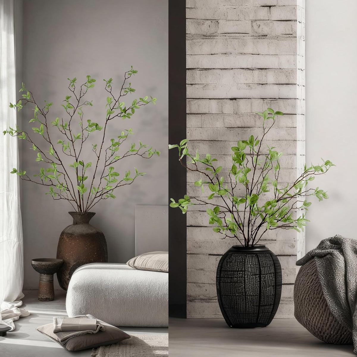 THAWAY 3 Pcs Artificial Eucalyptus Stems - 43 Inch Long Faux Eucalyptus Branches for Tall Vase Filler, Realistic Greenery Stems Fake Silk Leaves for Home Table Farmhouse Wedding Decor