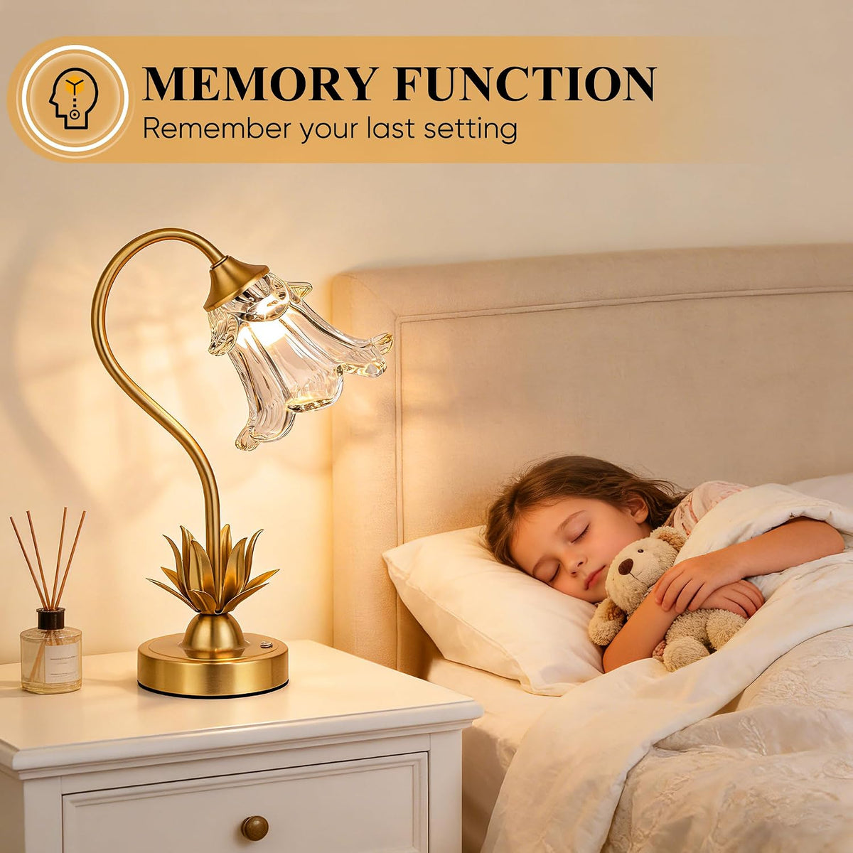 Cordless Flower Table Lamp with Glass Lampshade, 5200mAh Rechargeable Battery, 3-Color Dimmable Touch Control, Portable Desk Lamp for Nightstand, Patio, Camping, Restaurant & Home, Transparent