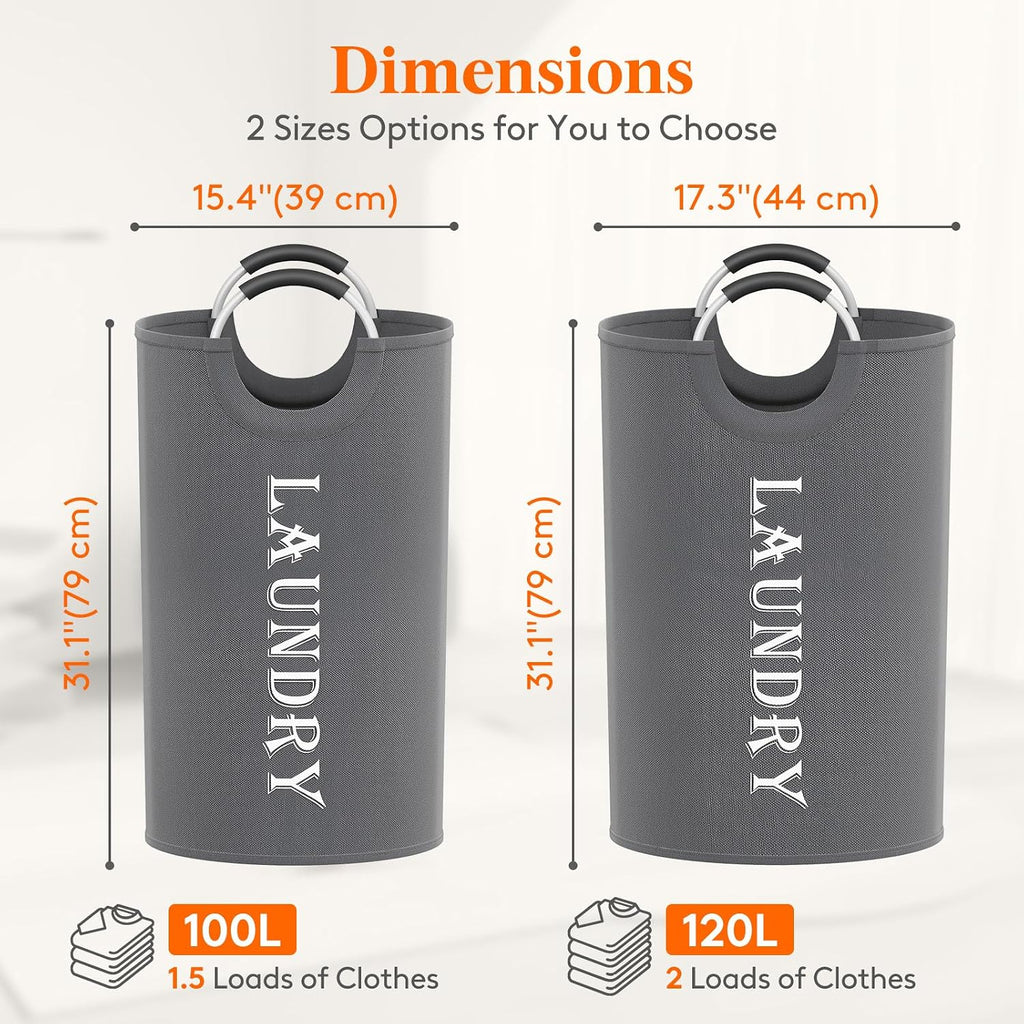 Lifewit 2 Pack 120L Laundry Basket with Aluminum Handles, Grey
