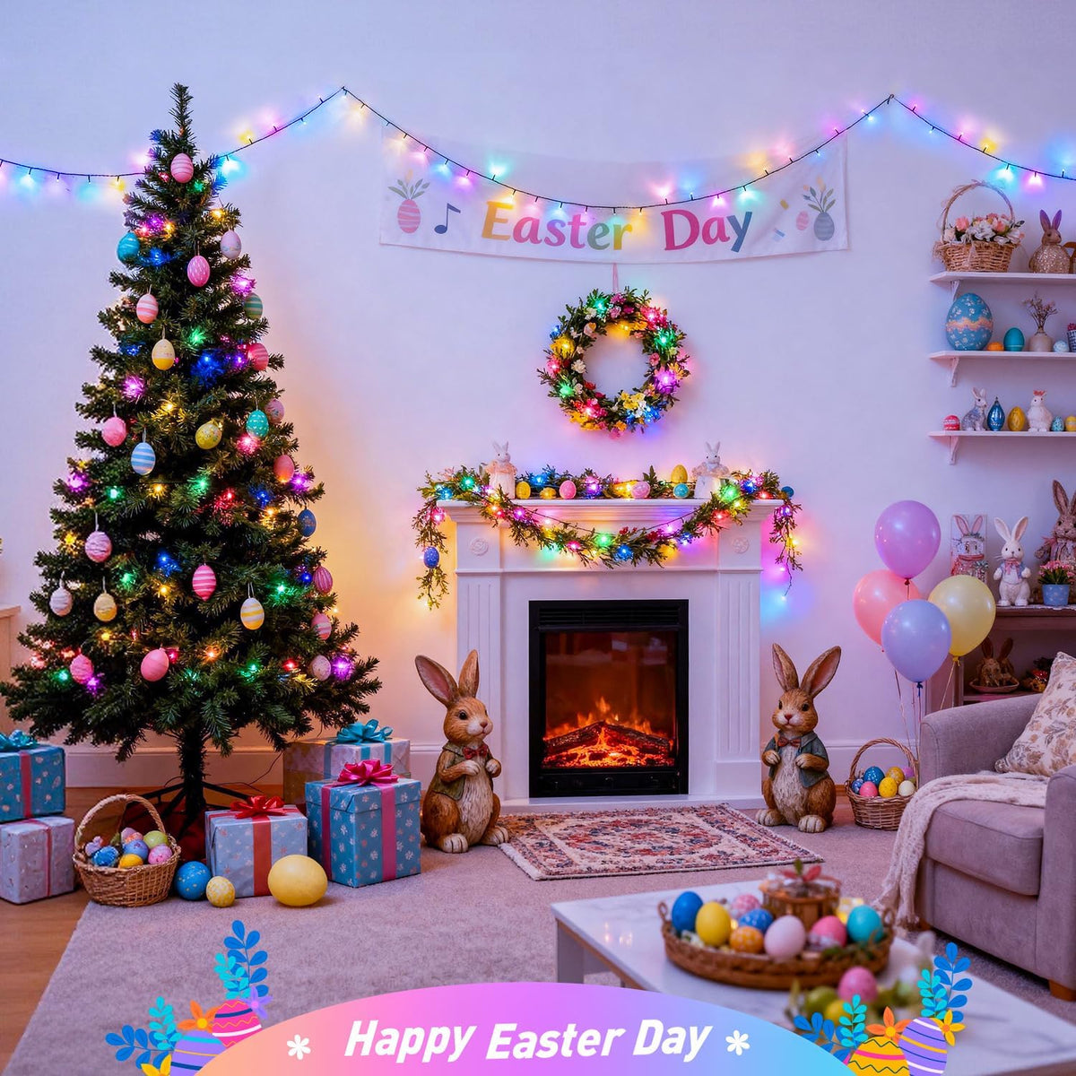 JMEXSUSS 250 LED Pastel Easter Lights, 91.5ft Christmas Lights Plug in