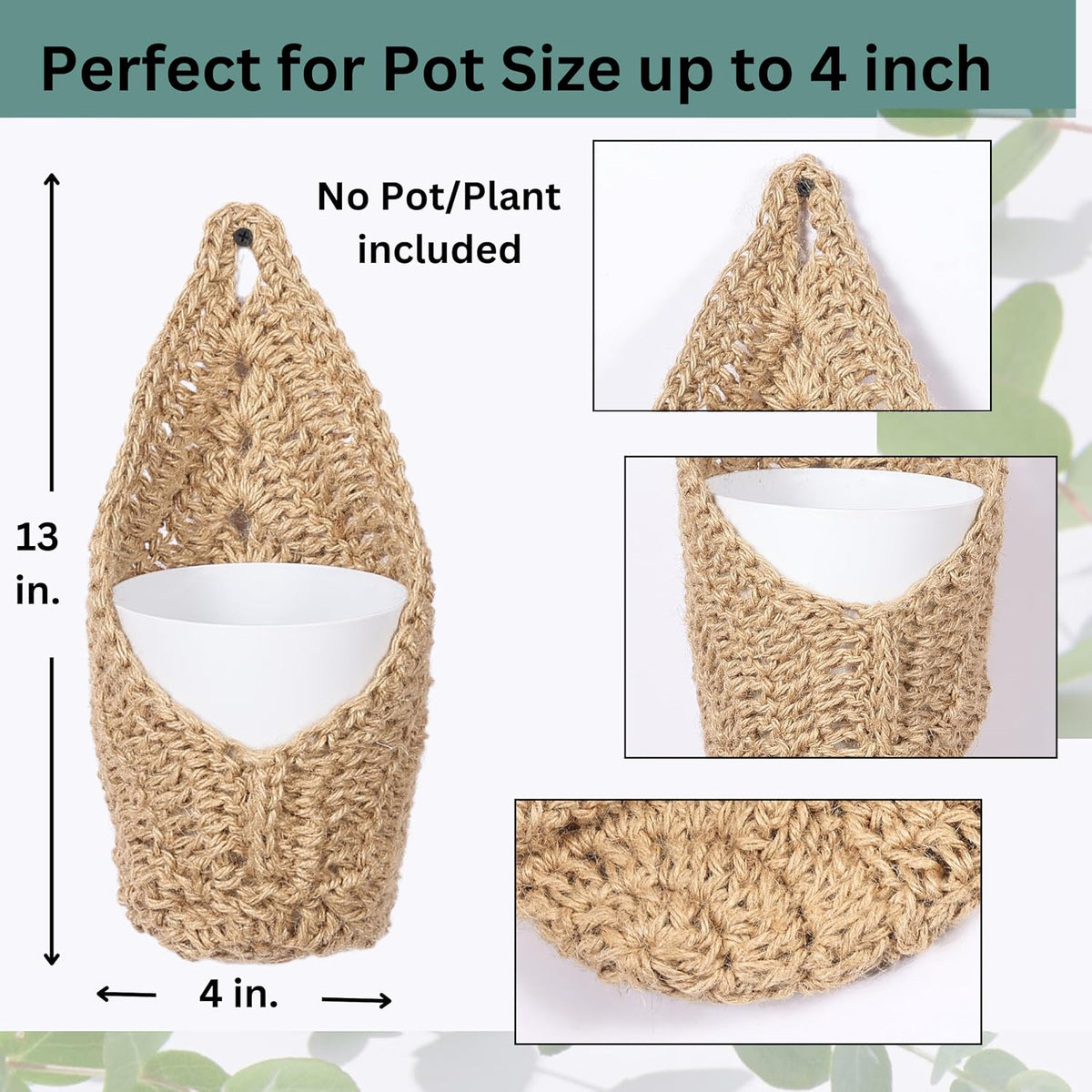 2 Pack Macrame Wall Plant Hanger for 4 inch, Wall Plant Basket