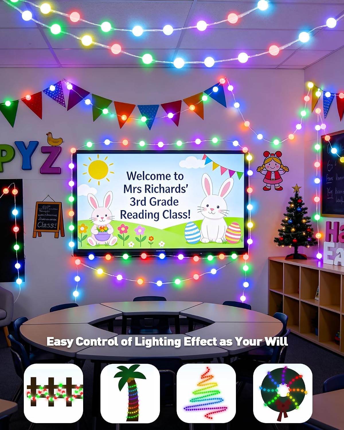 JMEXSUSS Smart Globe String Lights for Classroom Dorm, RGB Fairy Lights
