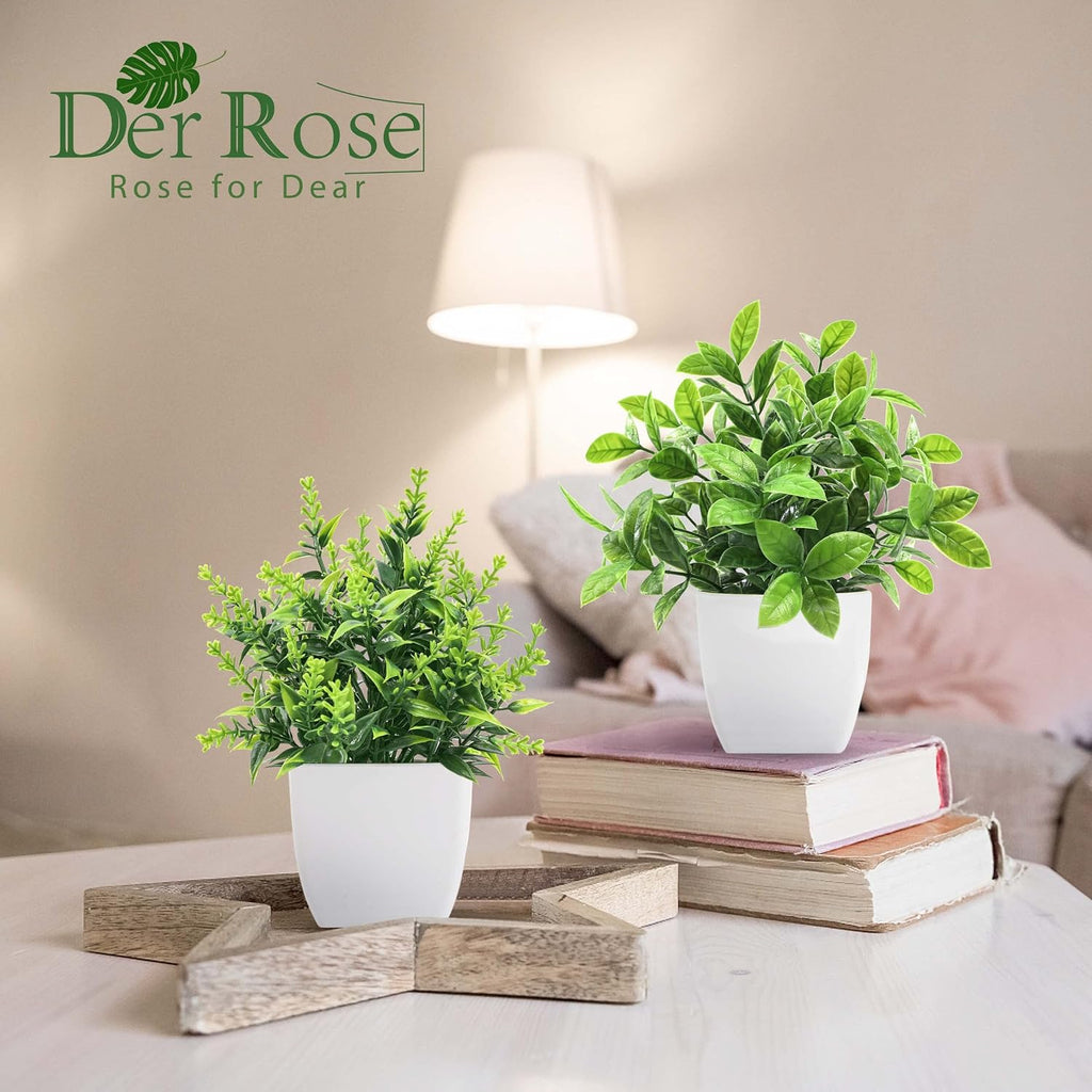 Der Rose 8 Pack Small Fake Plants in White Pots, Bathroom Home Decor Indoor