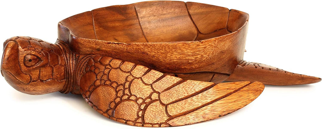 Wooden Hand Carved Turtle Bowl – Decorative Fruit Dish, Rustic Coastal Ocean-Inspired Tabletop Centerpiece, Handmade Animal Shaped Wood Serving Tray, Artisan Beach House Decor Accent Turtle Bowls