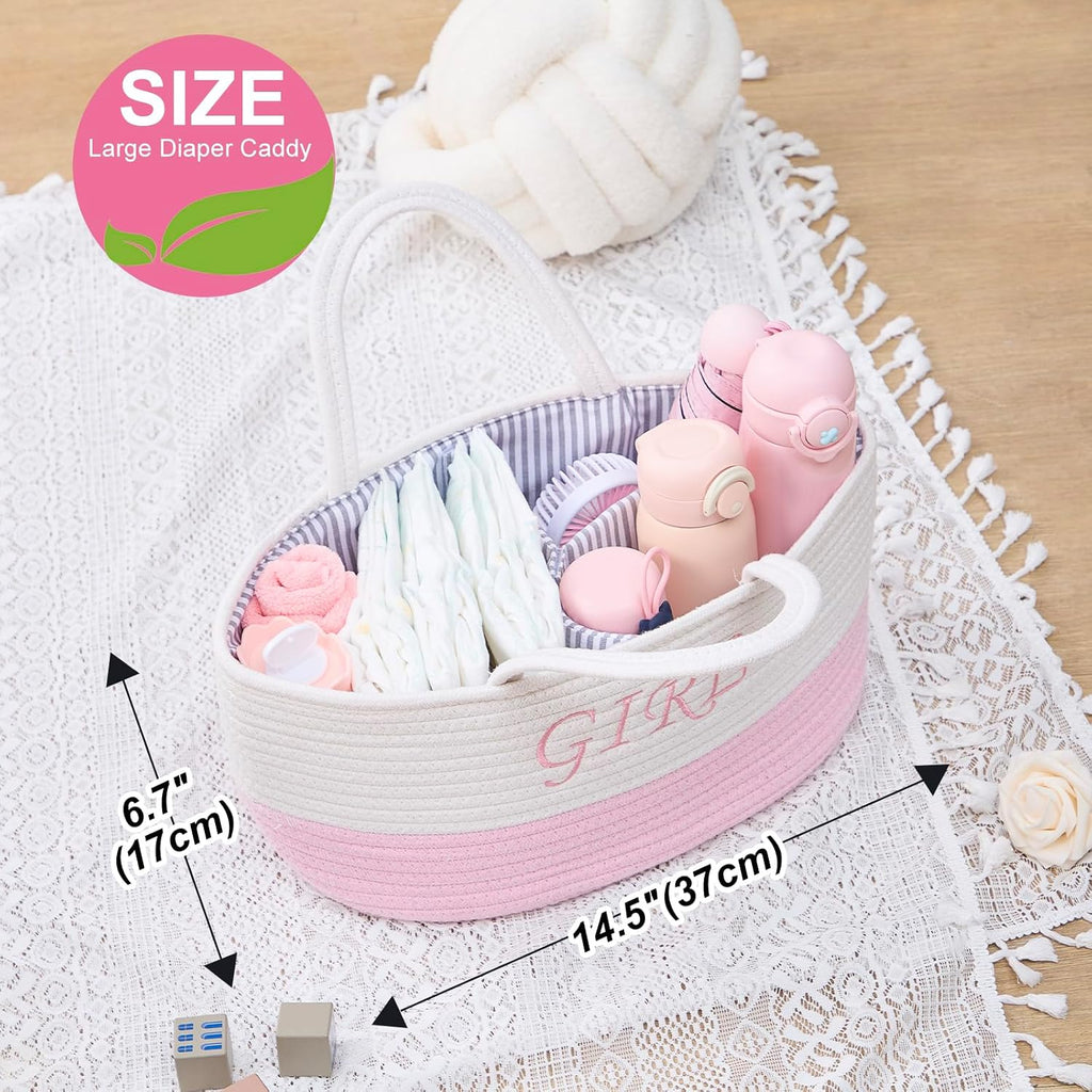 DUHEL Diaper Caddy Organizer with Handle (White＆Pink)