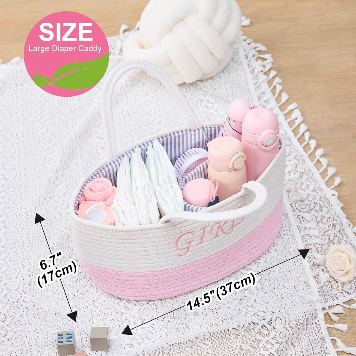 DUHEL Diaper Caddy Organizer with Handle (White＆Pink)