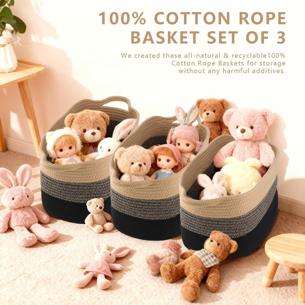 Cotton Rope Braid Storage Basket for Baby Carrier Toy Storage Bag Gift Basket for Kids Laundry Basket Baby Blanket Storage Measures 15x10x10 inches. (Brown Brown)