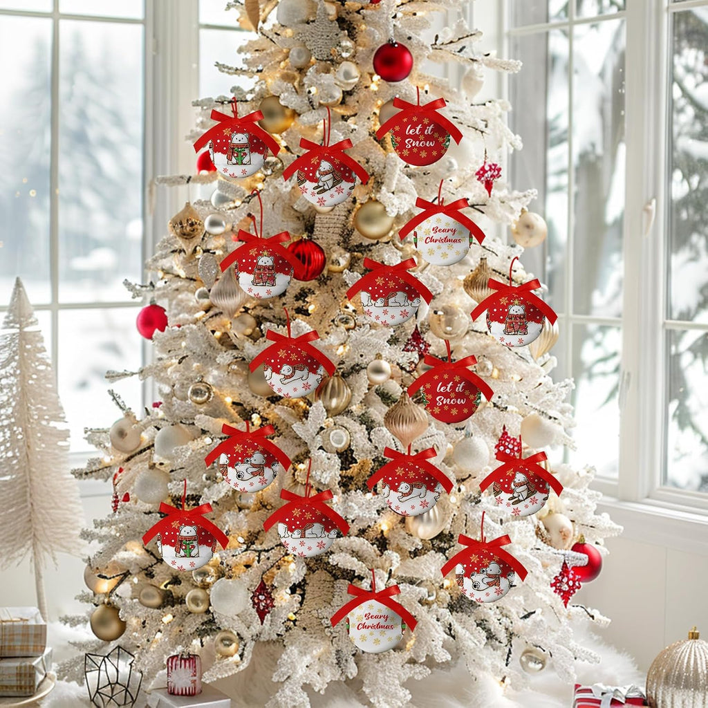 Polar Bear Christmas Decorations - Polar Bear Ornaments Hanging Balls Christmas Tree Decorations Indoor, Cute Decoration Ball 2.36 Inch for Xmas Tree Party Home Holiday，Xmas Gifts Set of 16Pcs