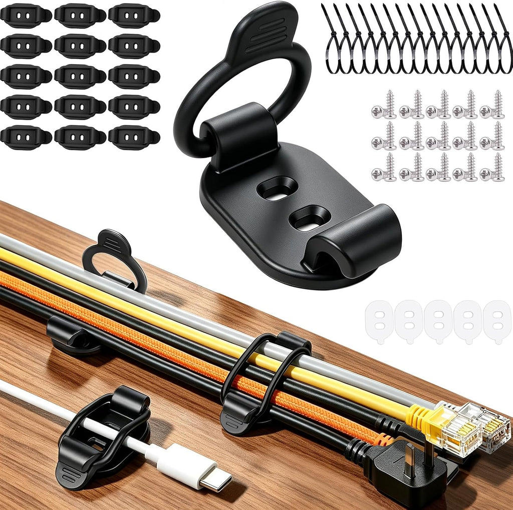 15 Pack Adhesive Cable Clips Cord Organizer Cable Management Under Desk