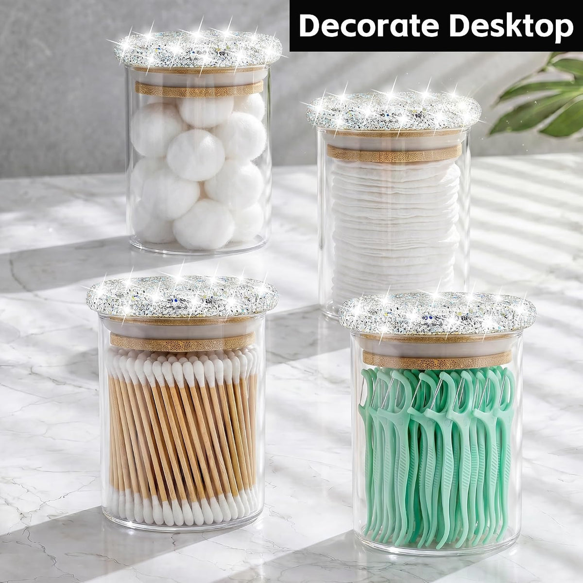SlowVibes Bling Glass Qtip Holder, 4 Pack,Anti dust and moisture