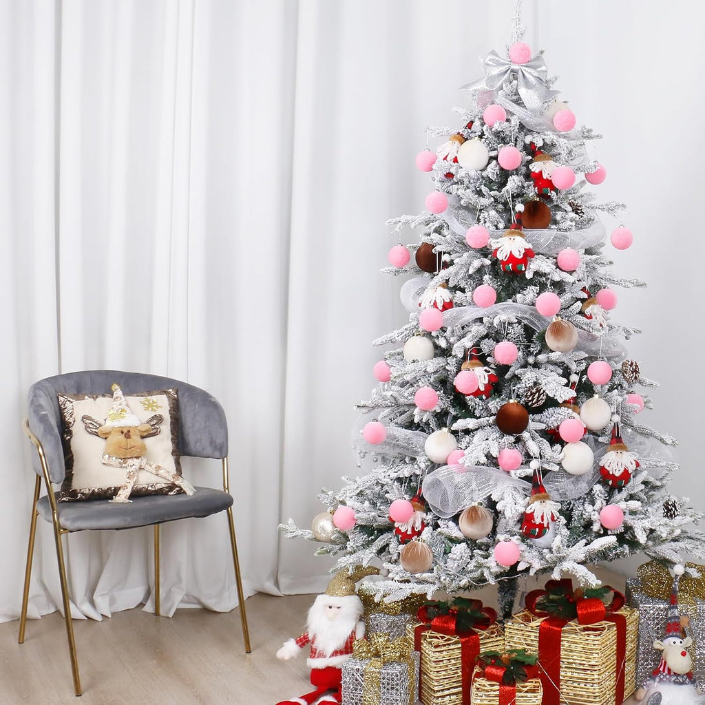 30PCS Pink Velvet Christmas Ball Ornaments for Xmas Tree Decorations
