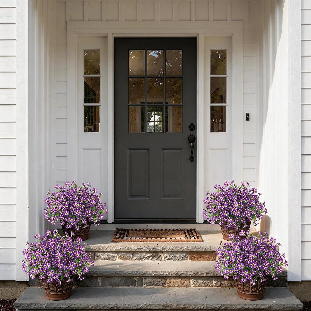 2 Pcs Artificial Flowers & Eucalyptus Topiary Trees for Porch (Purple)