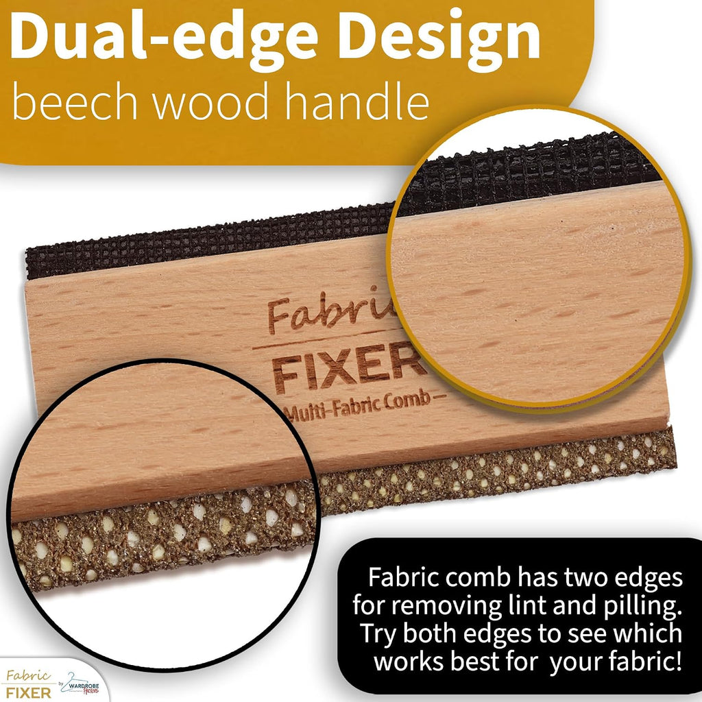 Cashmere and Multi-Fabric Sweater Comb Combo (Cedar Wood Handle Double Edge Design) Manual Fabric Defuzzer Wool Lint Shaver Comb Scraper for Clothing Pills, Furniture, Sheets and Fabrics