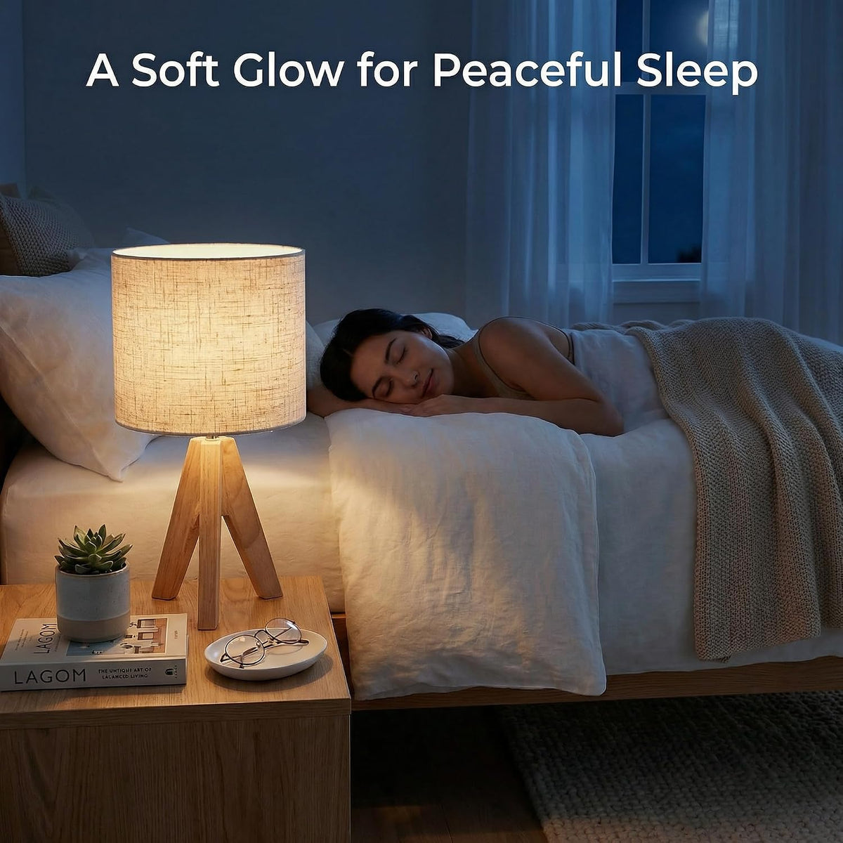 Tripod Table Lamp Small: 2 Pack Wooden Nightstand Lamp with E26 Socket