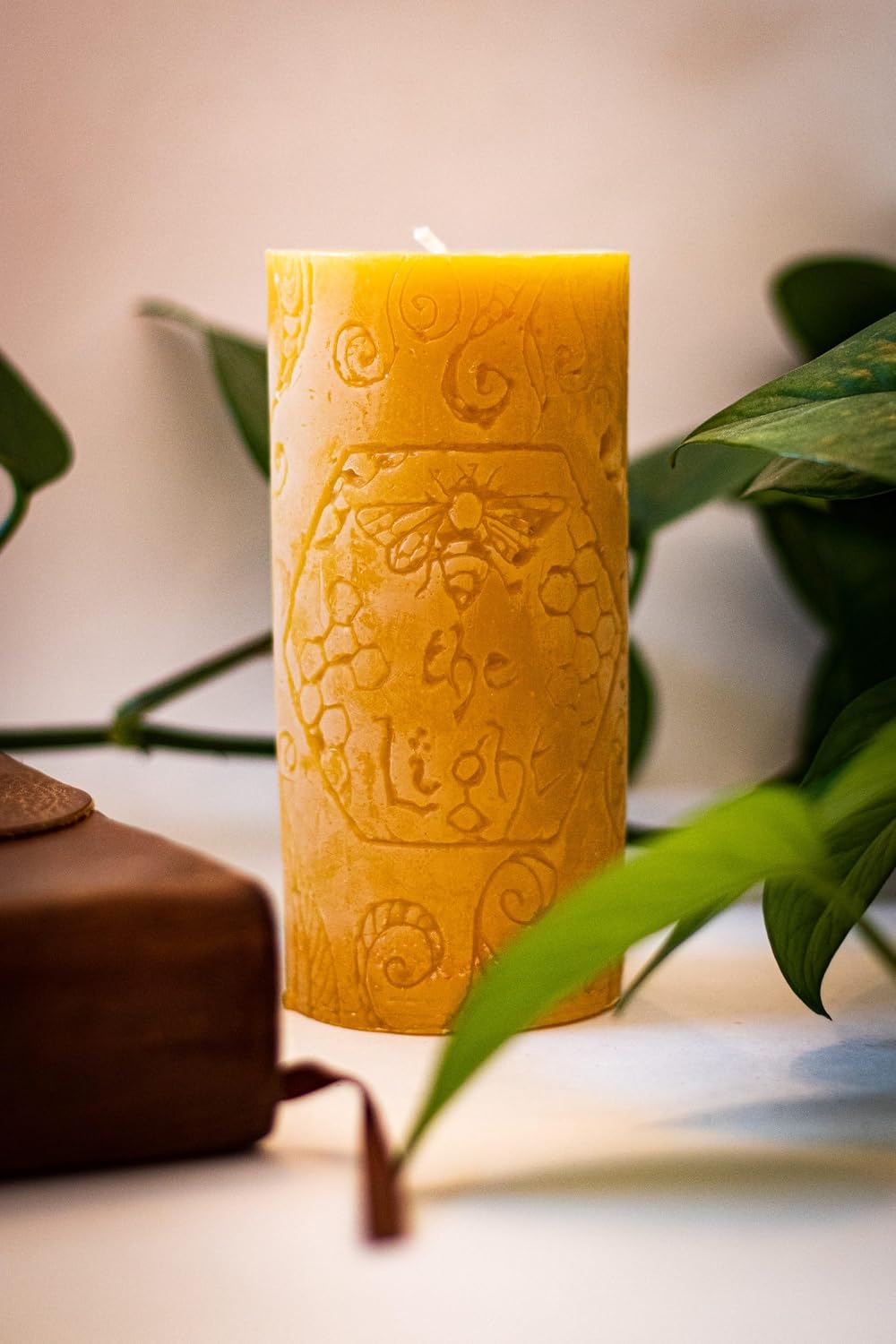 BeeTheLight Beeswax Pillar Candle - 100% Pure Bees Wax - Choose Your Size and Color - Up to 72 Hour Burn Time Fits 3x6 Holder - Approx. 2.6"x5.4" - Unscented - Natural Light Honey Scent
