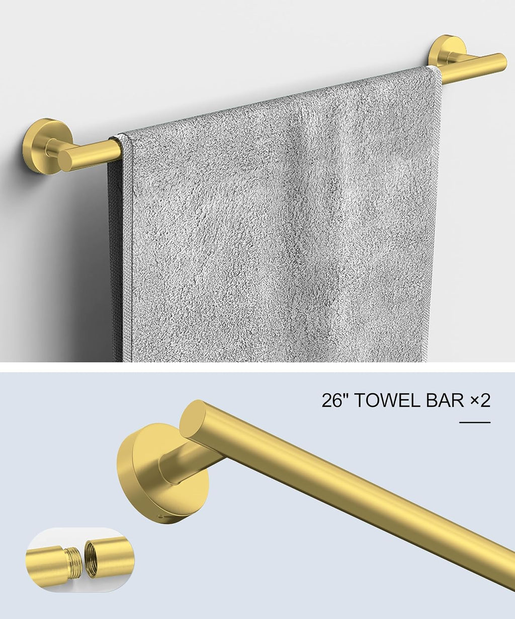 12Pcs Brushed Gold Bathroom Hardware Accessories Set SUS304 Stainless Steel