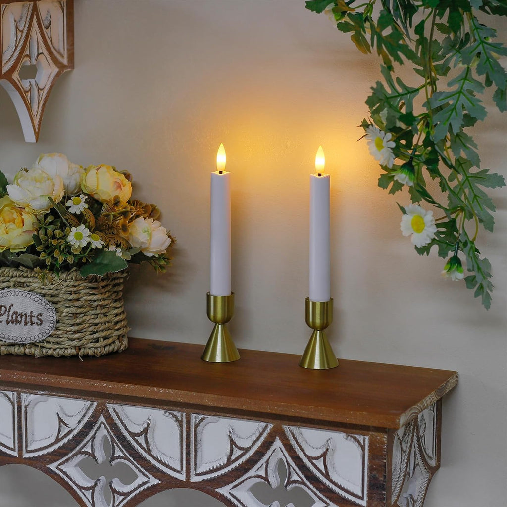 6.4 Inches Plastic LED Taper Candles with Remote and Timer,White Flameless Battery Operated Flickering Candlesticks,Pack of 6 Flameless 0.78” Diameter 3D-Wick Tall Window Candles,Long-Lasting