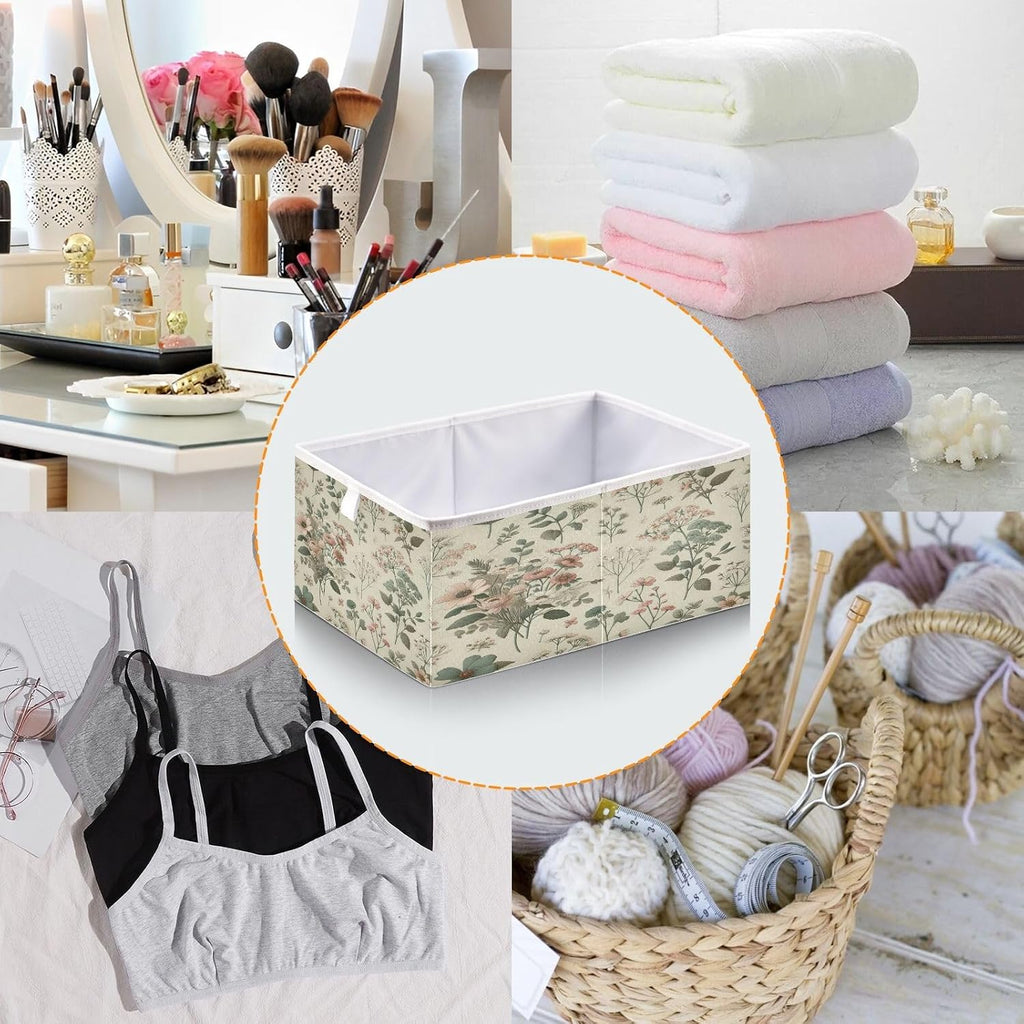 Vintage Small Floral Storage Cubes 11x11 Inch Foldable Fabric Bins with Handle for Storage and Organization, Ideal Storage Bins for Closet Shelves