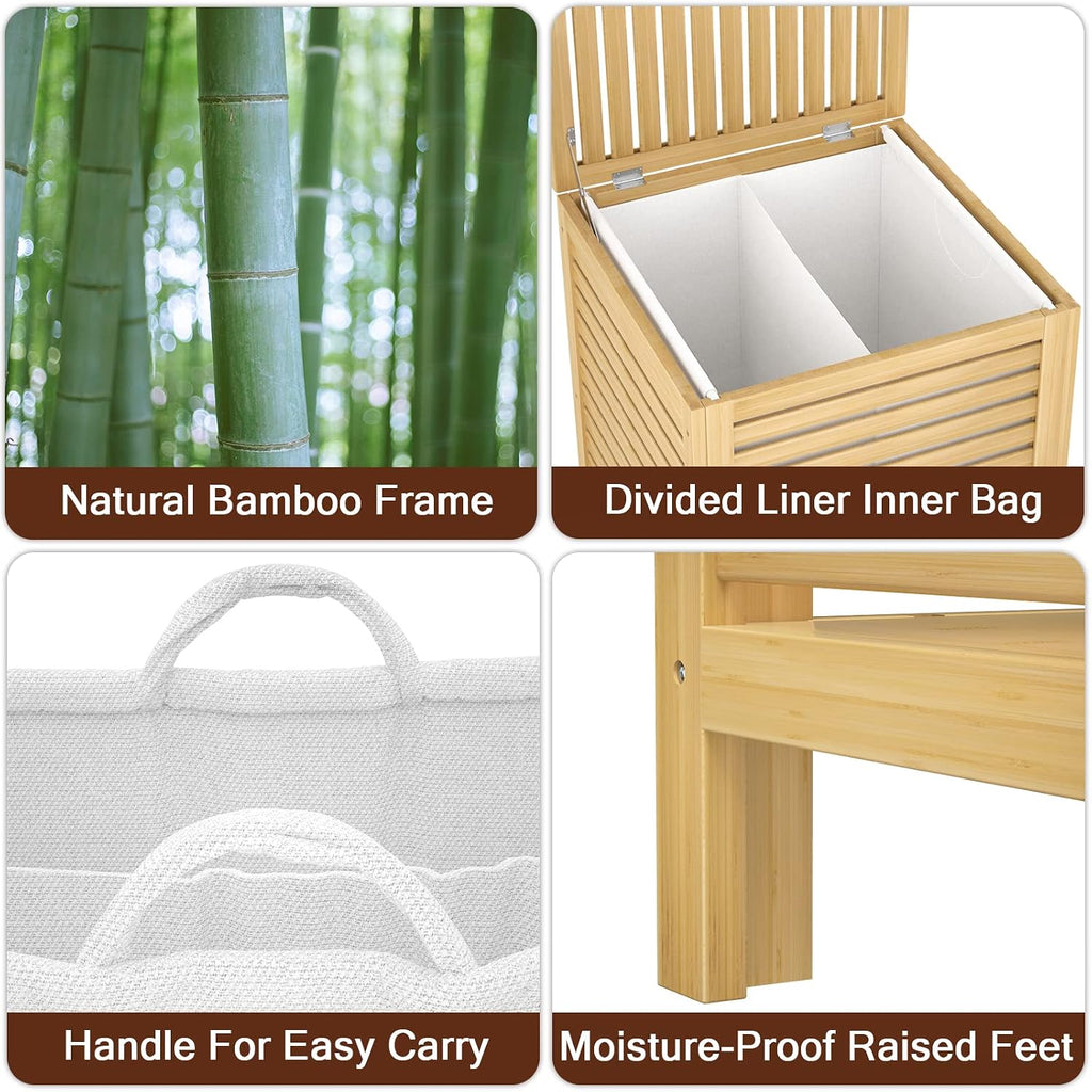 Homykic 120L Bamboo Laundry Hamper with Lid and Removable Bag, Natural