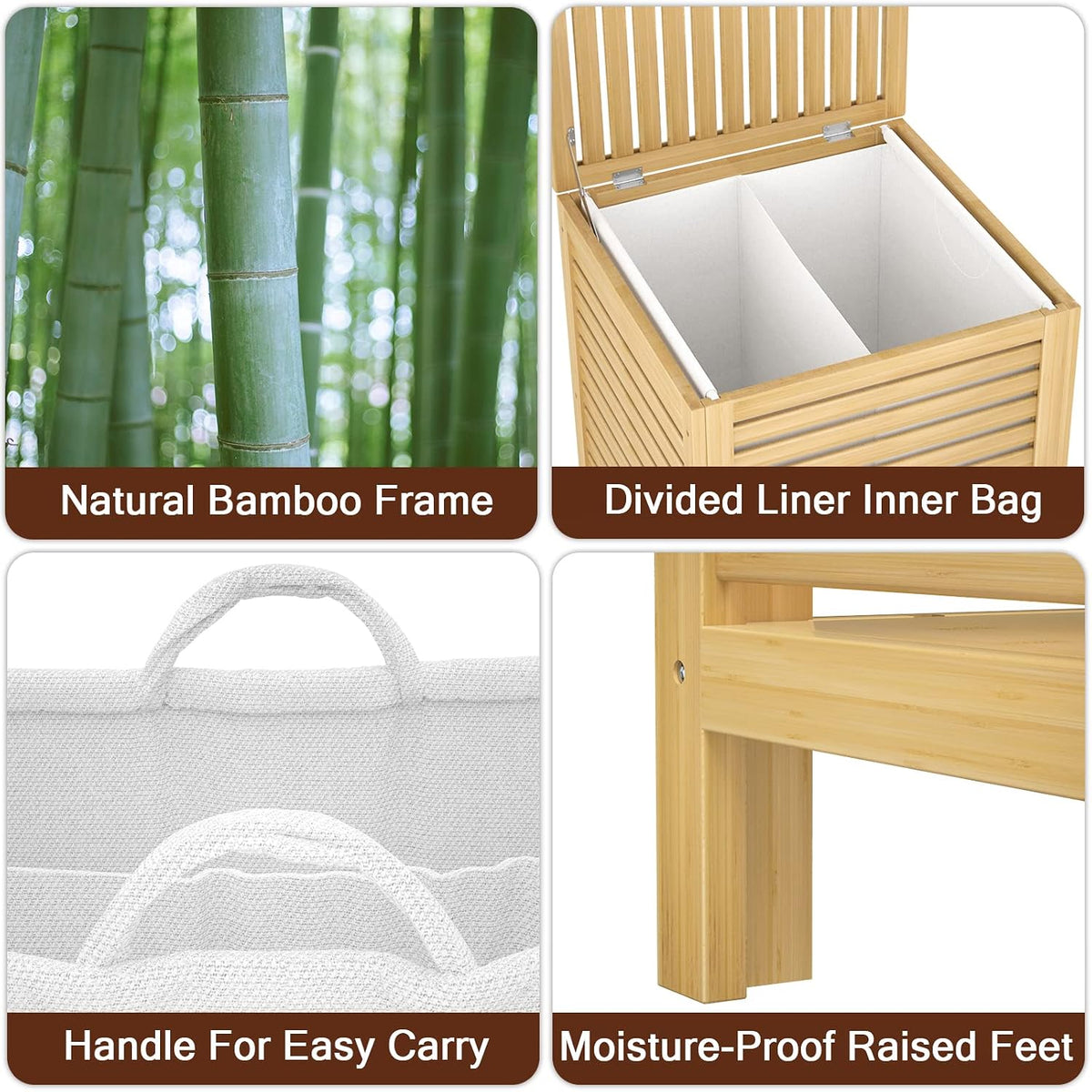Homykic 120L Bamboo Laundry Hamper with Lid and Removable Bag, Natural