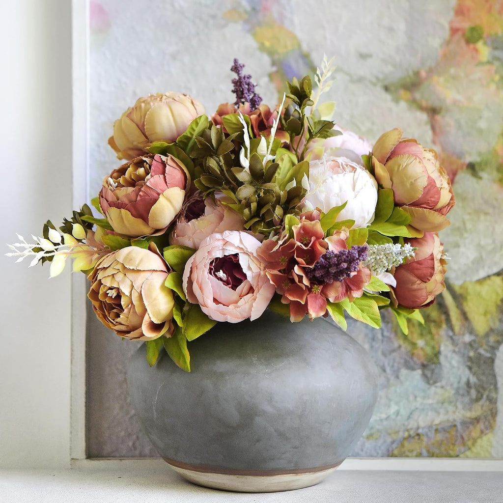 FiveSeasonStuff Mixed Pale Pink & Tawny Brown Artificial Peony Set of 2