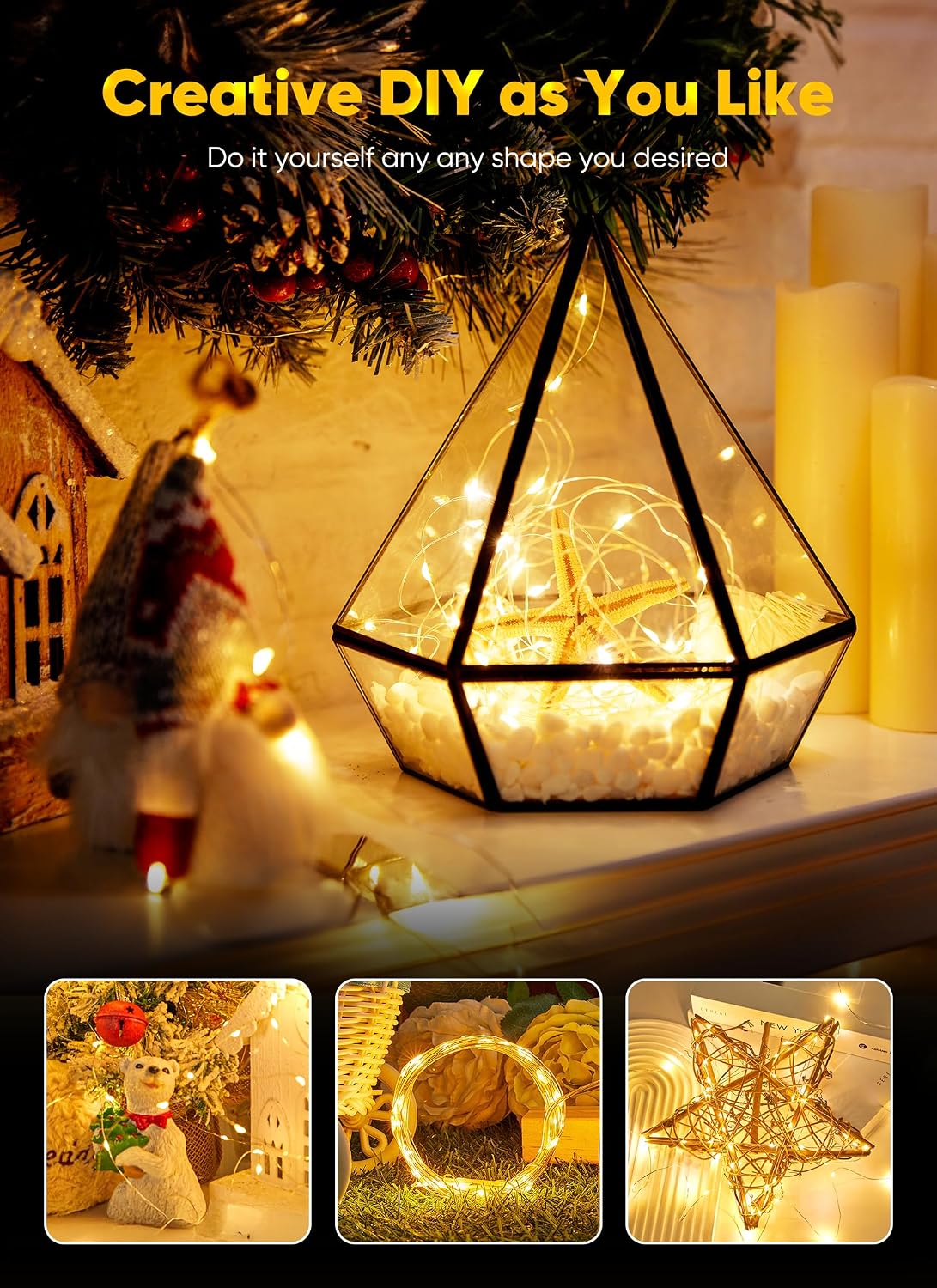Minetom Fairy Lights Battery Operated, 33FT 100LED Waterproof Lights