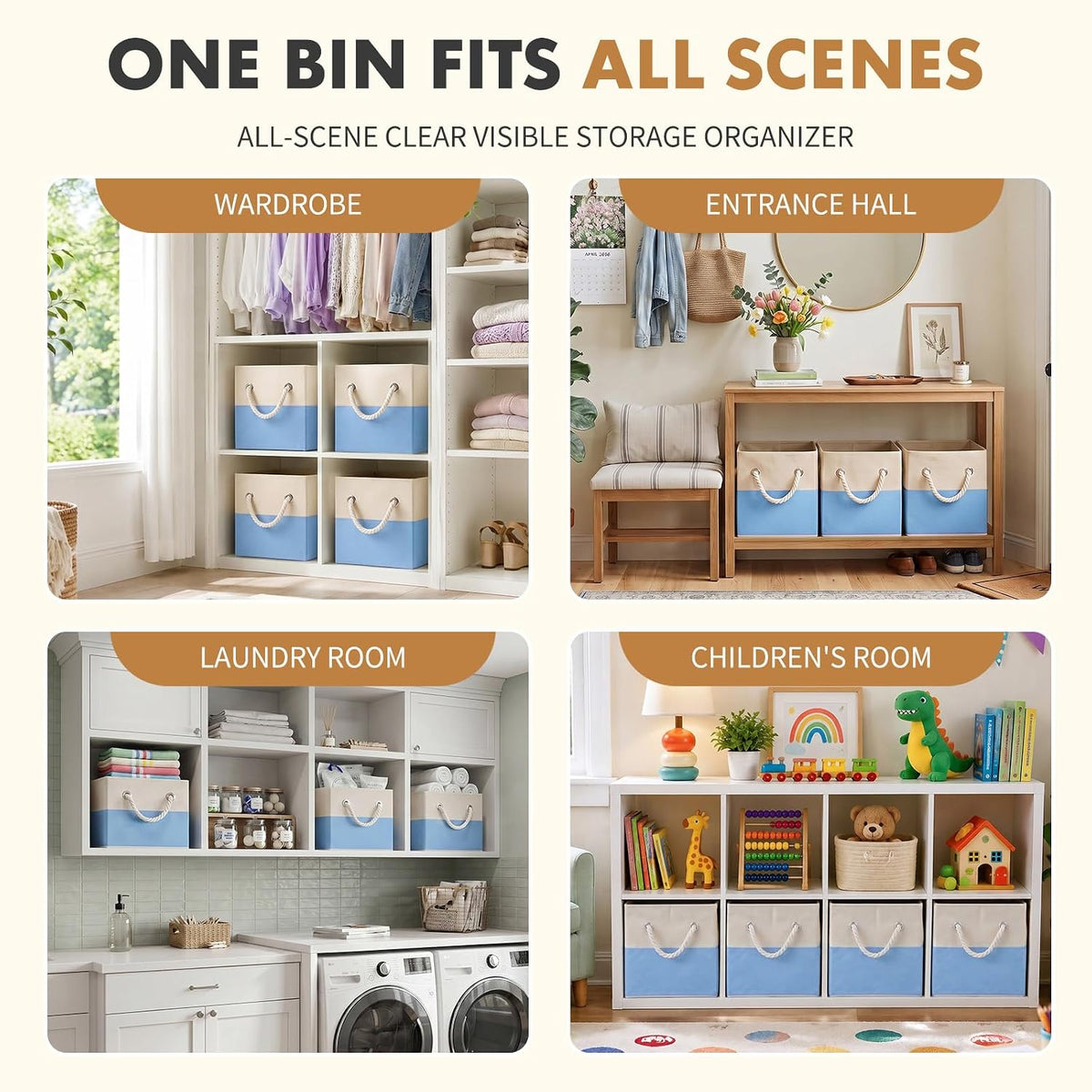 ShellKingdom Storage Bins, Fabric Storage Cube with Cotton Rope Handle