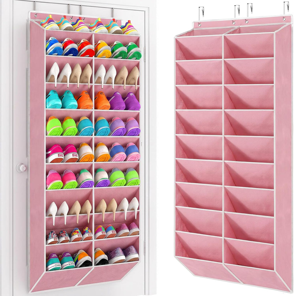 Yecaye 30 Pairs Over the Door Shoe Organizer, Large Capacity Hanging Shoe Rack for Door with Deep Pockets, Heavy Duty 10 Tier Shoe Holder for Sneakers Boots Heels College Dorm Essentials, Dusty Pink