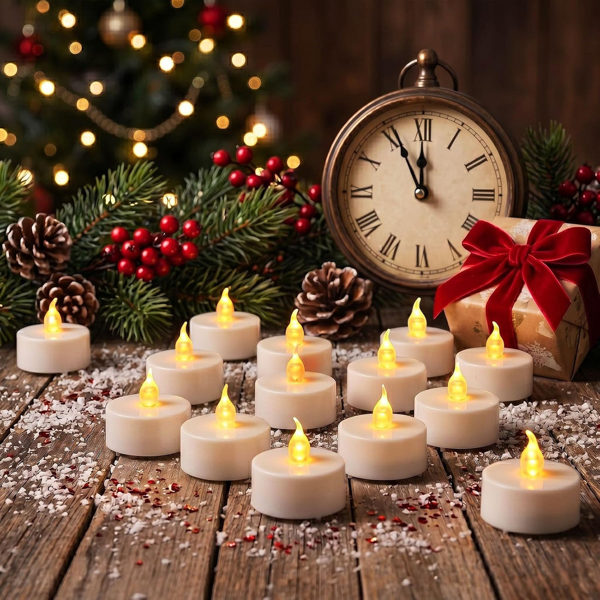 JOSU 24PCS Flameless Tea Lights Candles with Remote Timer, Led Battery Operated Electric Votive Candle for Wedding Centerpiece Table Decorations, Flickering Tealight Candles for Halloween Party Decor