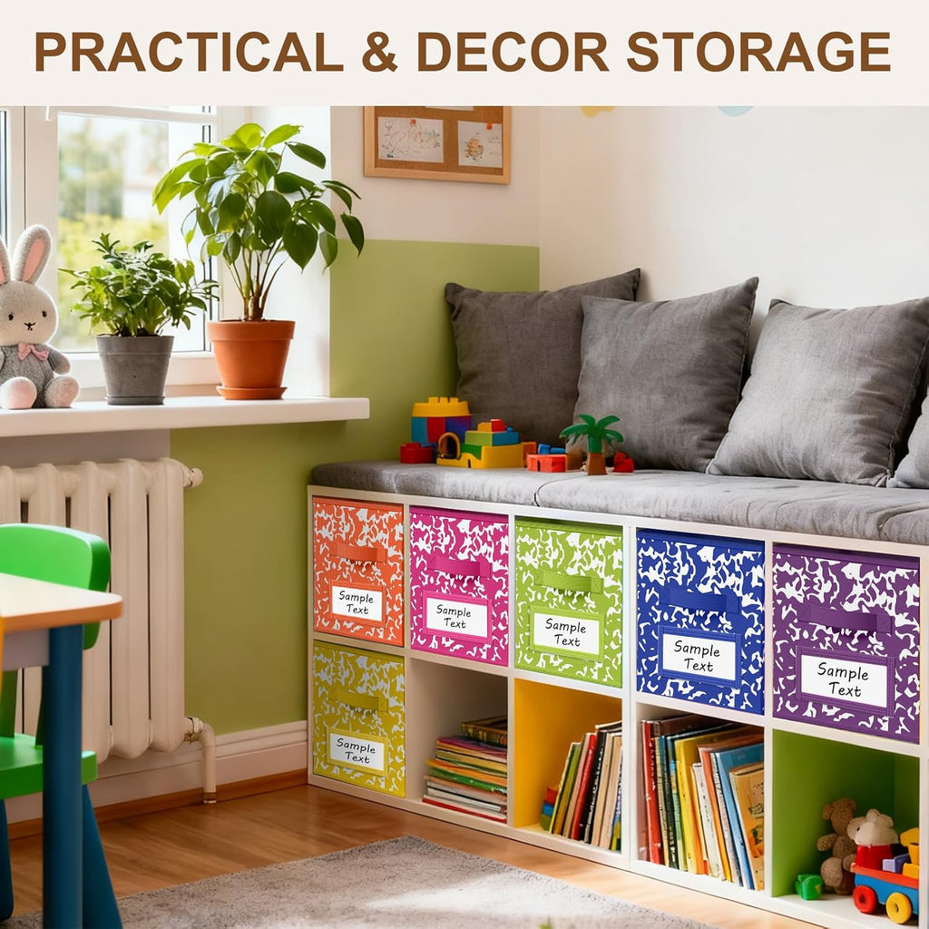 LemonRoad 6 Fabric Cube Storage Bin 11'' Classroom Bin, Rainbow, Label
