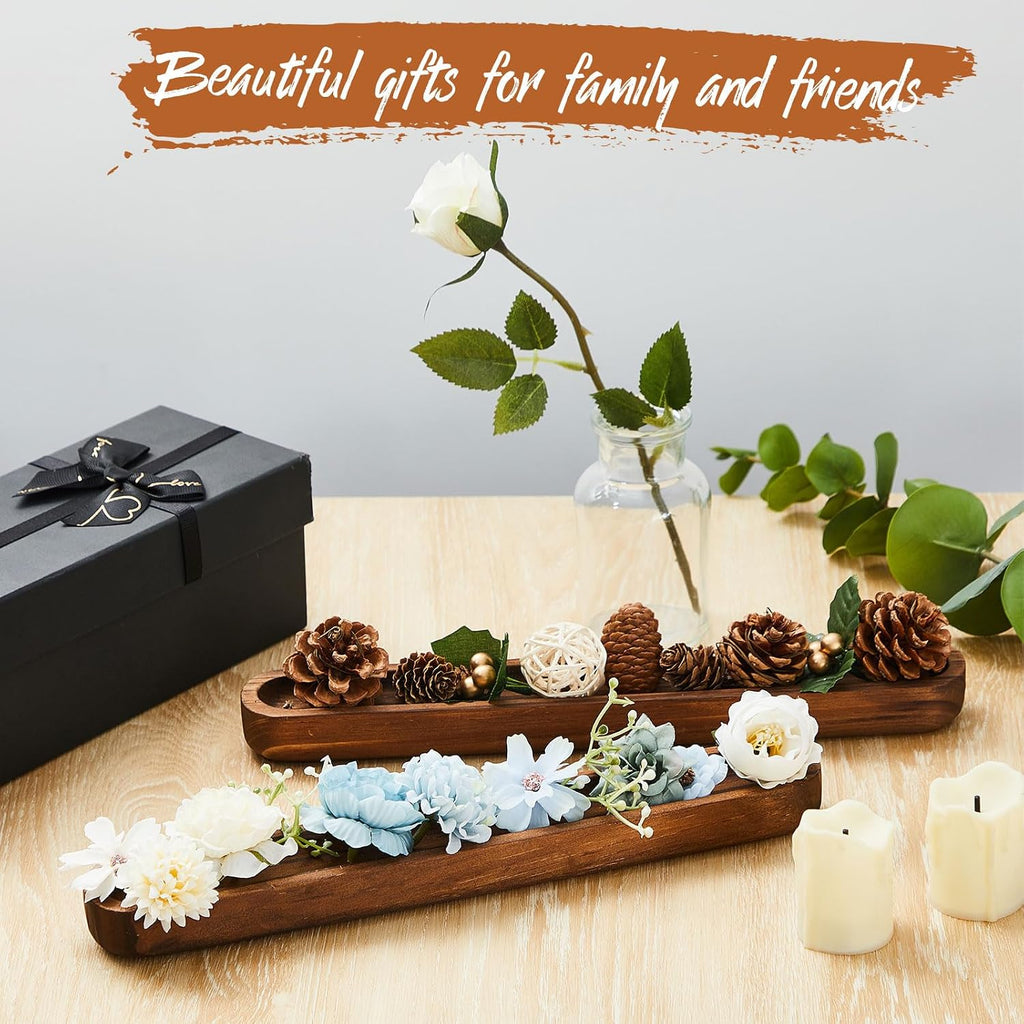 Thyle 8 Set Wooden Dough Bowls Decor 12 x 1.8 x 1 Inch Rustic Long Wood Trays Decorative Wooden Bowls Vintage Wood Trays Entry Table Decor for DIY Farmhouse Home Table Centerpiece Decoration