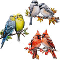 YOADEHOA 3Pcs Metal Wall Art Decor Birds on Branch, 3D Colorful Bird Outdoor Hanging Wall Art Patio Fence Decorations, Hummingbird Wall Sculptures for Indoor Outdoor Garden Garden (Birds B)