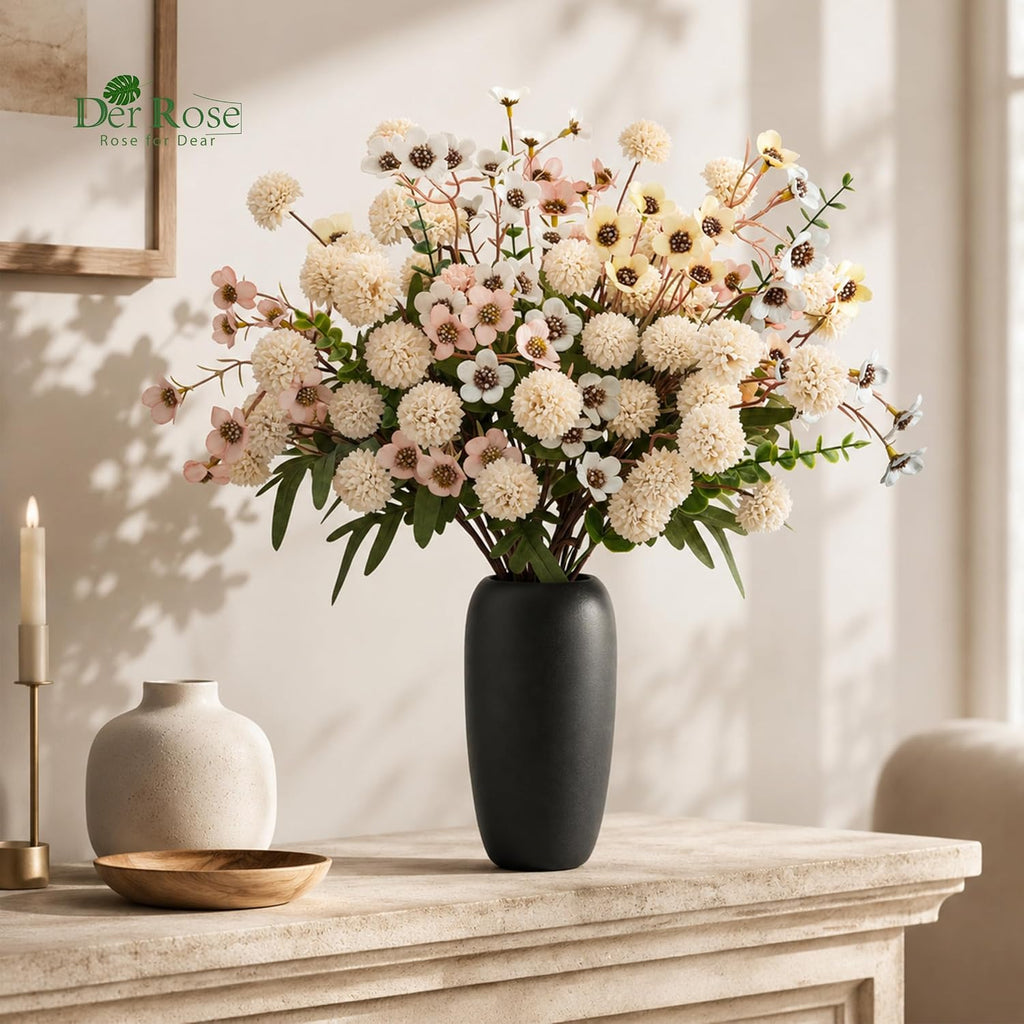 Der Rose Fake Flowers in Vase 20Pcs Champagne Mums for Spring Home Decor