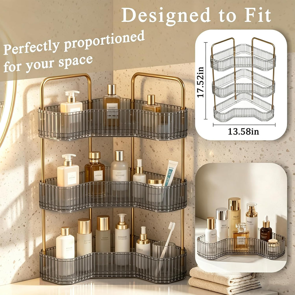 3-Tier Corner Bathroom Organizer, Skincare Vanity Counter Shelf Grey
