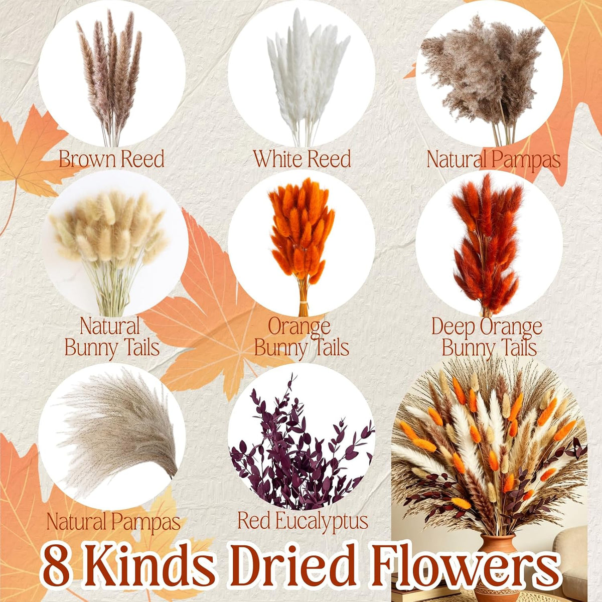 Fall Decor Dried Pampas Grass 17inch 60~85Pcs(F-85Pcs)