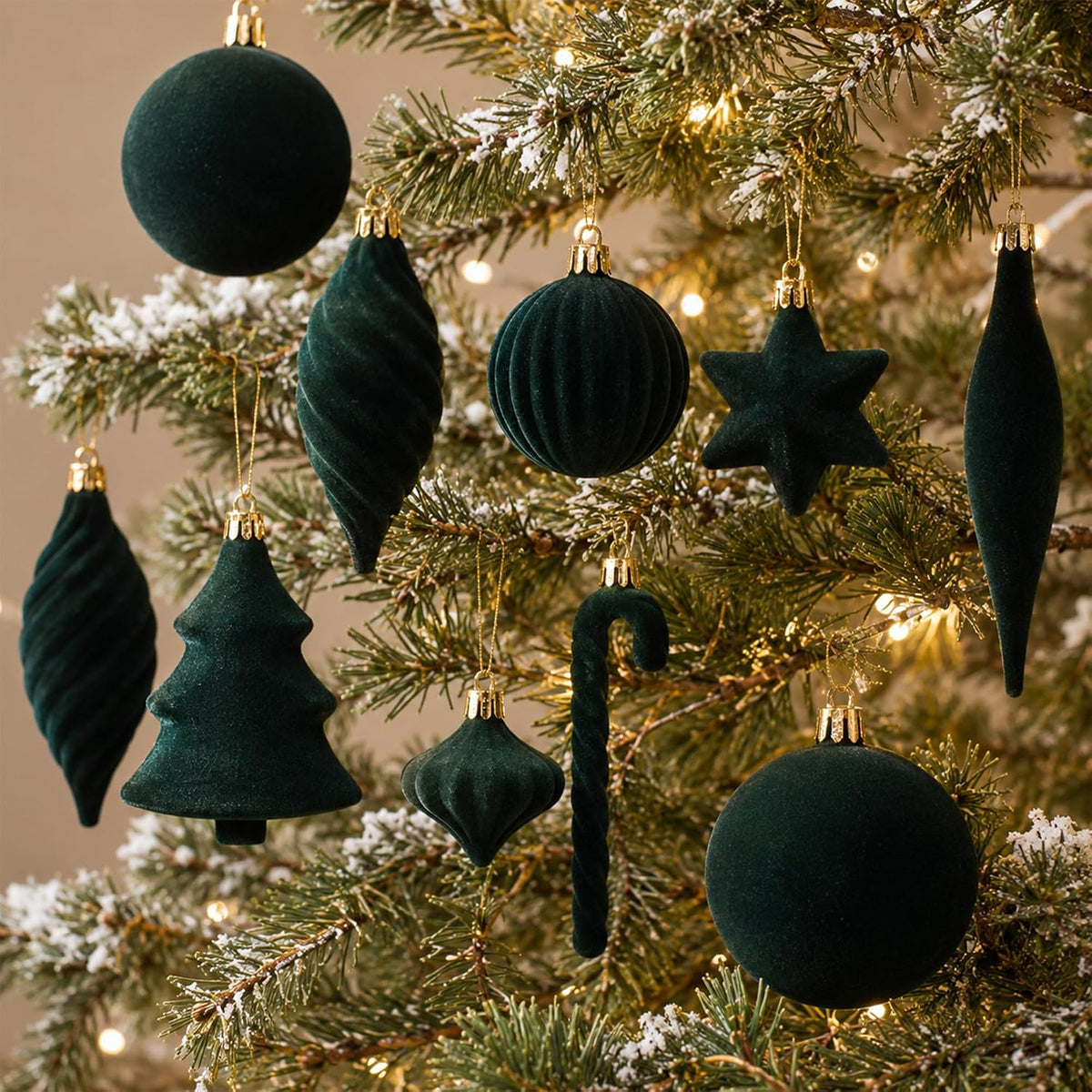 30PCS Green Velvet Christmas Ornaments Set,Flocked Ornaments Balls for Tree