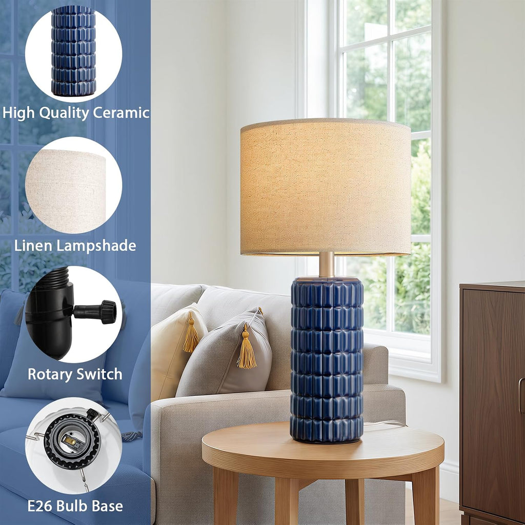 Seealle 23" Modern Ceramic Table Lamps Set of 2, Lamps for Bedroom, Blue