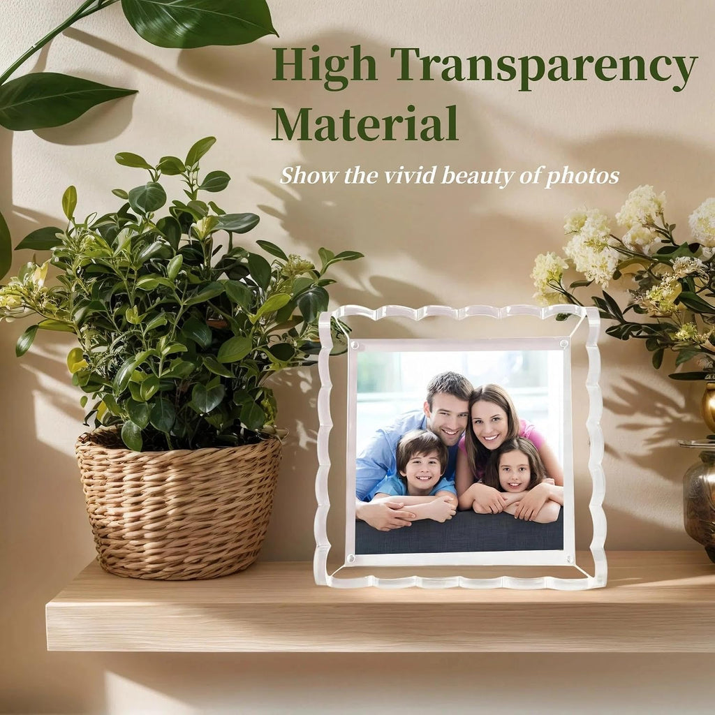 Scalloped Acrylic Tray with Magnetic Mat - 8x8in Customizable Display for Photos, Art & Notes | Non-Slip Base | Elegant Décor & Organizer for Jewelry/Cosmetics for Women/Mom/Weddings