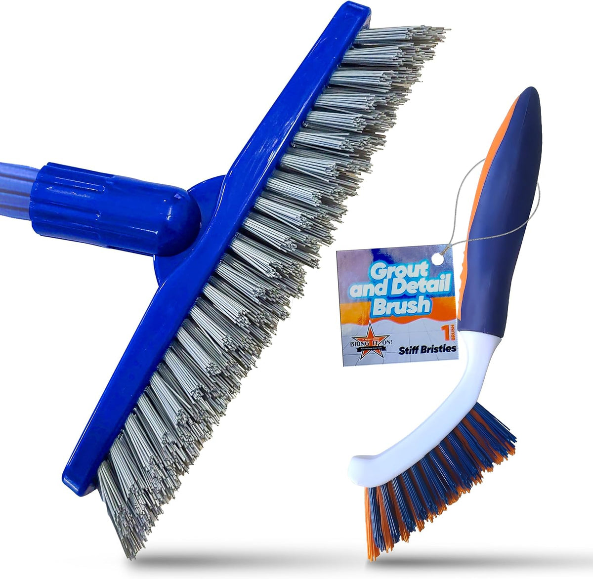 Bring It On Grout Cleaning Brush Crevice Cleaning Brush with Stiff Nylon Bristles 8-inch Heavy-Duty Tile Cleaner Brush Plus 10 Inch Floor Scrub Brush, Bathroom, Kitchen