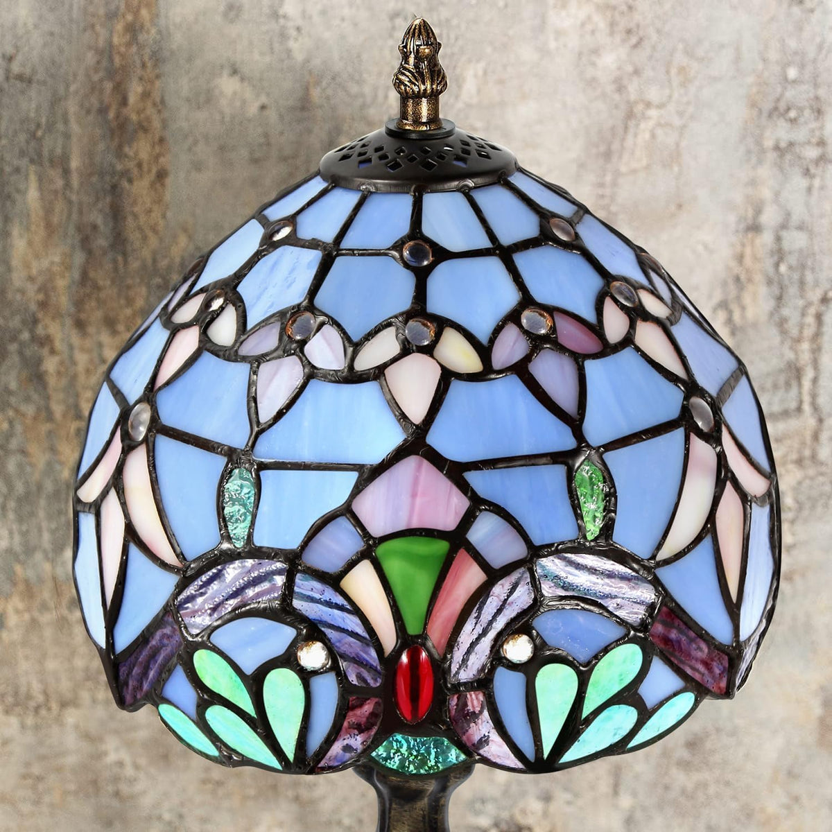 8'' Stained Glass Table Lamp, Vintage Desk Bedside Night Light