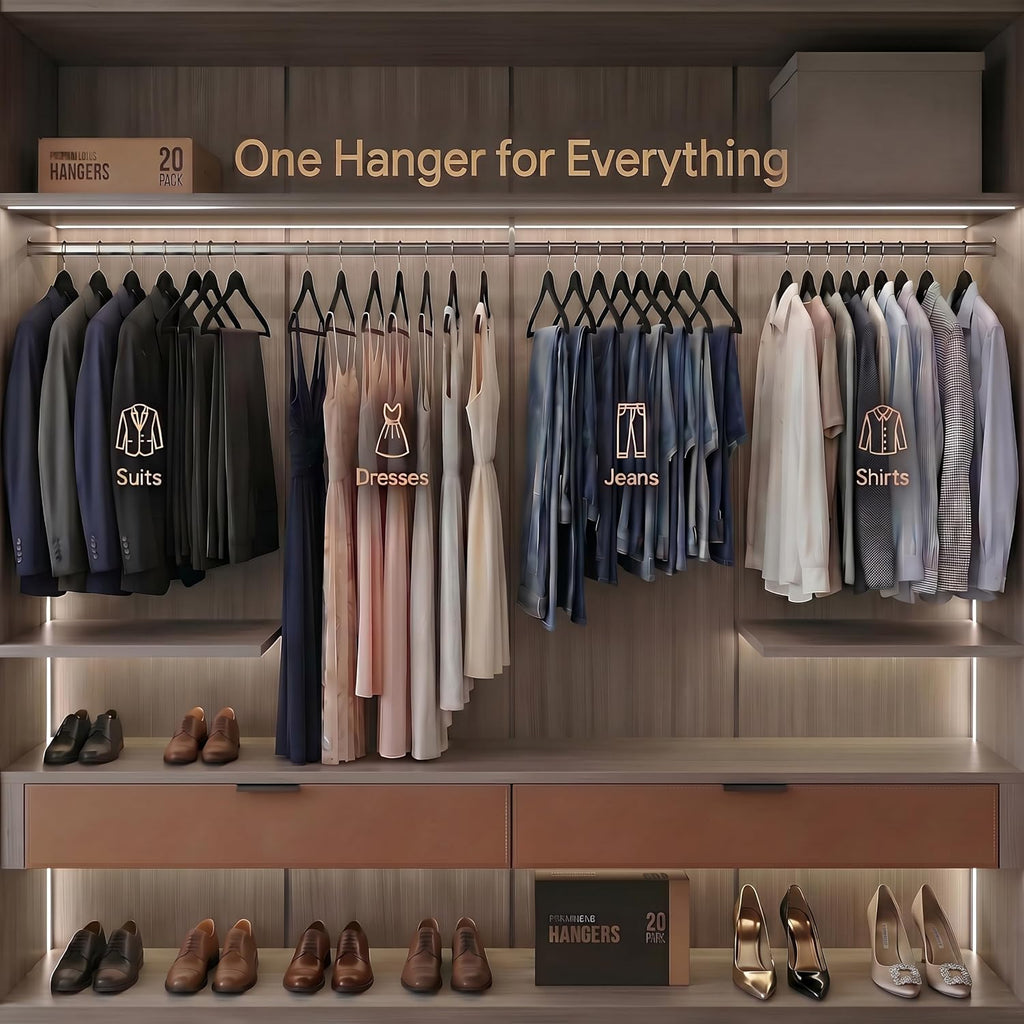 Wooden Hangers, 20 Pack, Non-Slip Velvet for Pants, Coats (Black)