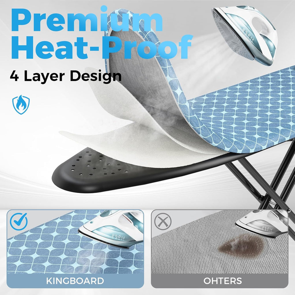 KINGBOARD Ironing Board with Silicon Iron Mat, Heavy Duty Leg 13x43 Yellow