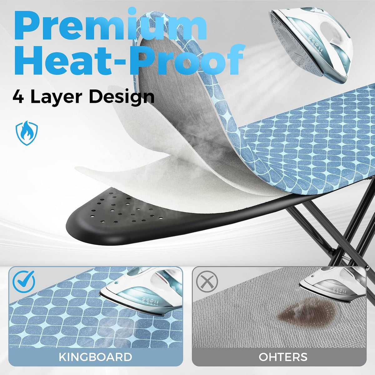 KINGBOARD Ironing Board with Silicon Iron Mat, Heavy Duty Leg 13x43 Yellow