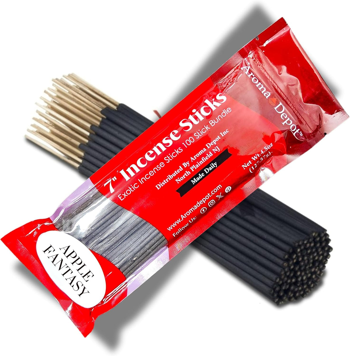 Apple Fantasy Most Exotic Charcoal 7'' Incense Sticks. Approx. 85 to 100 Sticks Per Bundle, Length - 7 Inches, Each Natural Stick Burns for 35 to 45 mins Each. Long Lasting. Guarantee 100% Pure